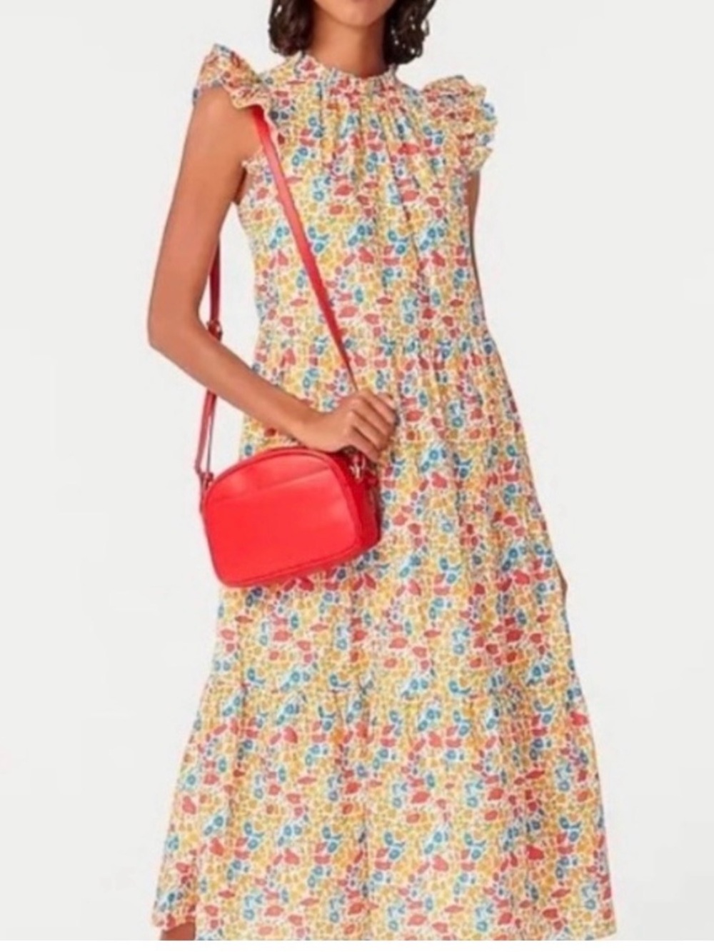 J.Crew Liberty London Tiered Midi Dress M 100% Cotton Poppy & Daisy Floral